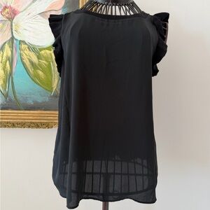 LOFT Black Ruffle Sleeve Blouse
